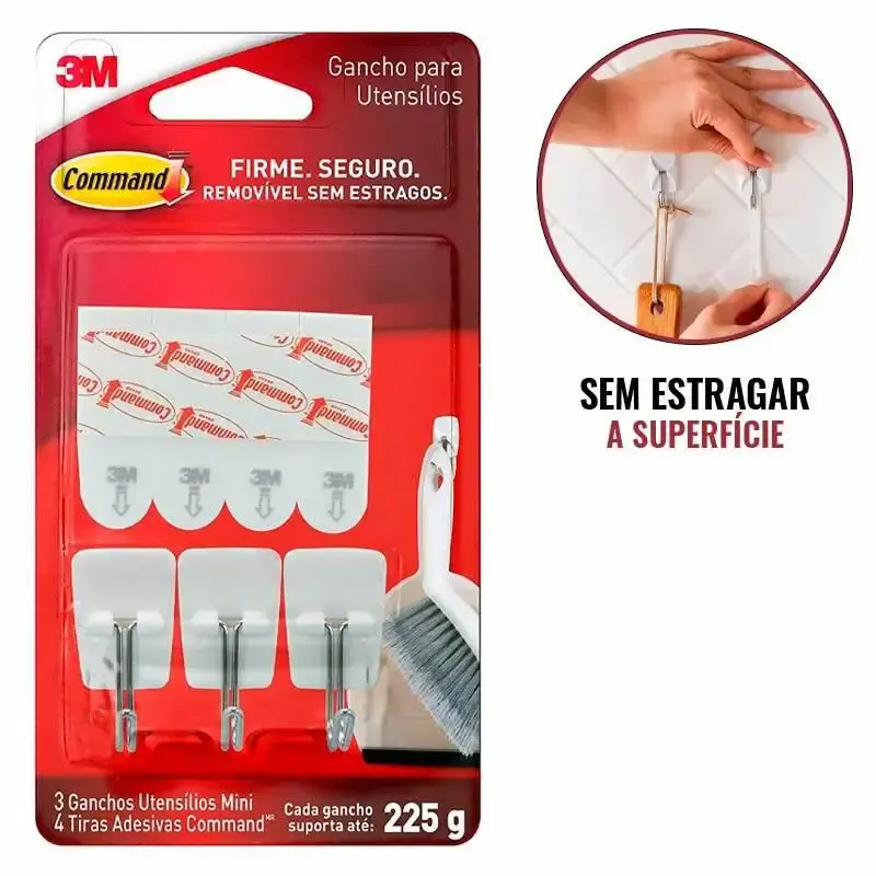 Gancho Plástico Command p/ Utensílios Pequenos até 225gr c/ 3 Unidades 3M — fotografia de referência
