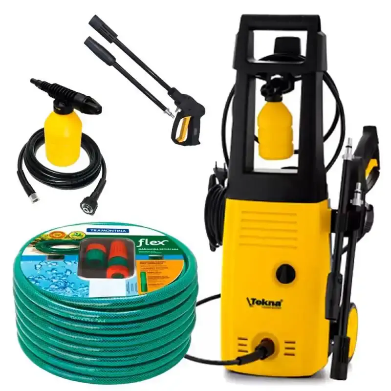Lavadora de Alta Pressão 1400W c/ Shampoozeira, Rodas e Alça Longa HLX TEKNA + Mangueira 110 V