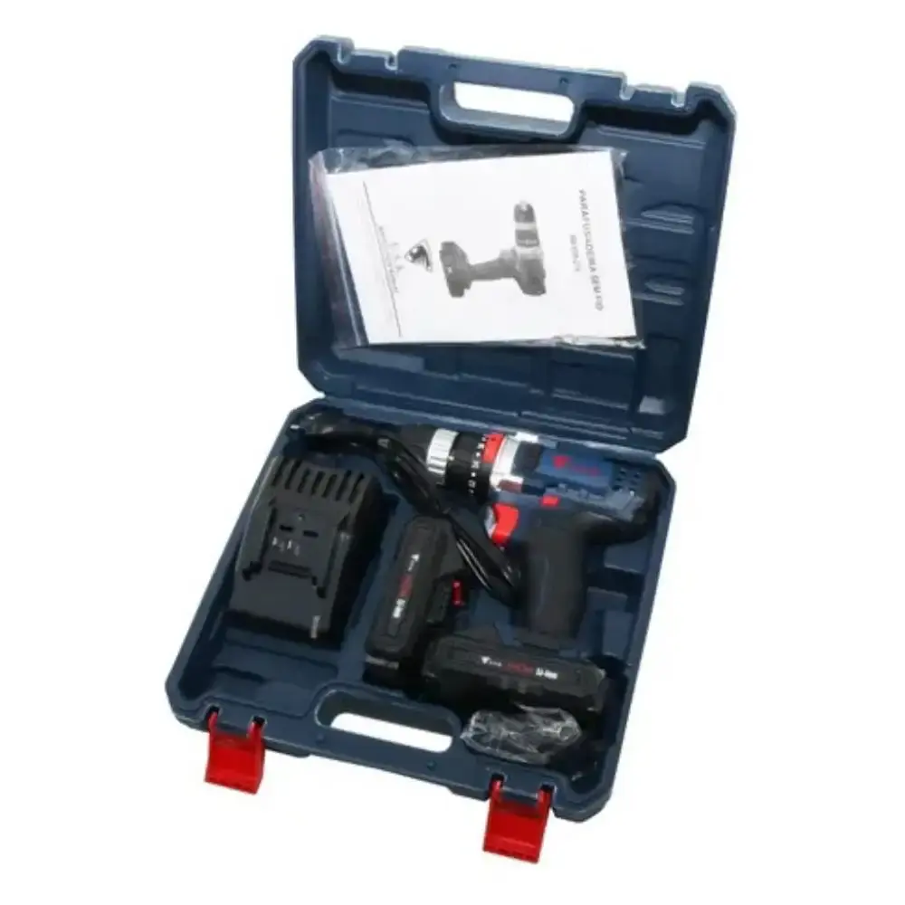 Parafusadeira furadeira de impacto a bateria 21V com carregador 2 baterias e maleta MAX-08 USK bivolt — fotografia 2