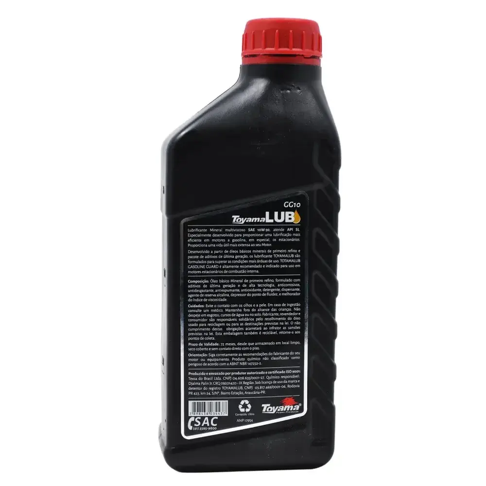Óleo para motor 4 tempos a gasolina 1LT 10W30 sl GG10 Toyama — fotografia 9