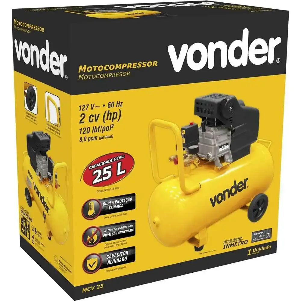 Compressor de ar portátil 8 pés 2 HP 25 litros MCV-25 Vonder 110 V — fotografia 4
