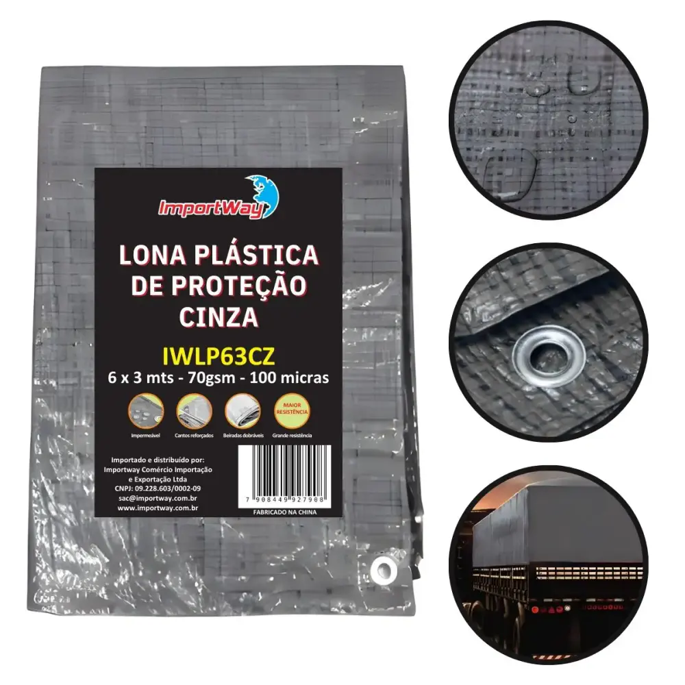 Lona Carreteiro 100 Micras Leve 6 x 3 Metros Cinza IWLP63TR IMPORTWAY — fotografia de referência