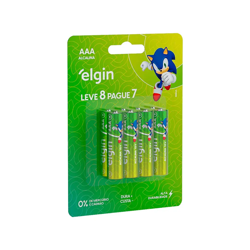 Kit de 8 pilhas aaa alcalinas Elgin