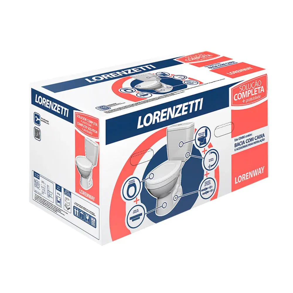Kit bacia e caixa acoplada loren way 3 e 6L branco completo lorenzetti Lorenzetti Duchas — fotografia 6