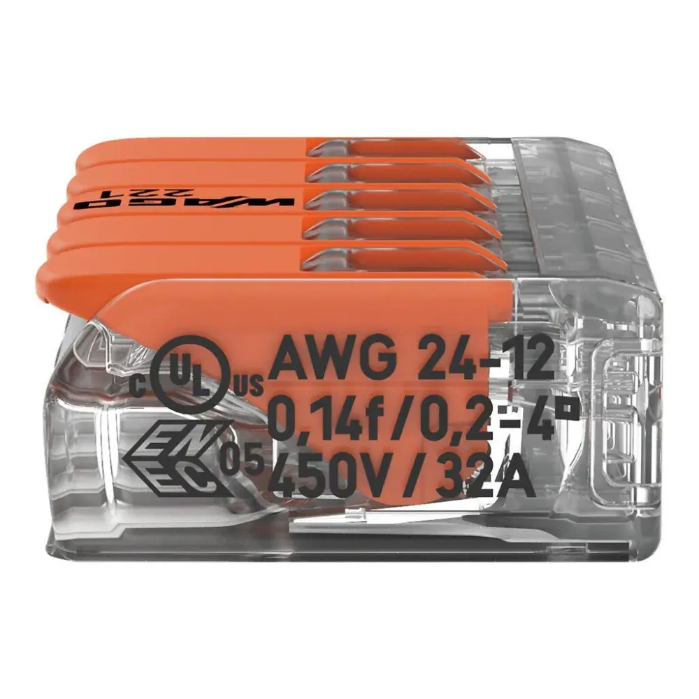 Conector de emenda cx 221 c/ 5 derivações fios 4MM 25 pçs Wago — fotografia 5
