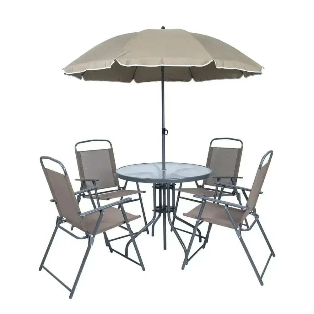 Conjunto de mesa e cadeiras com ombrelone marrom Kala — fotografia 6