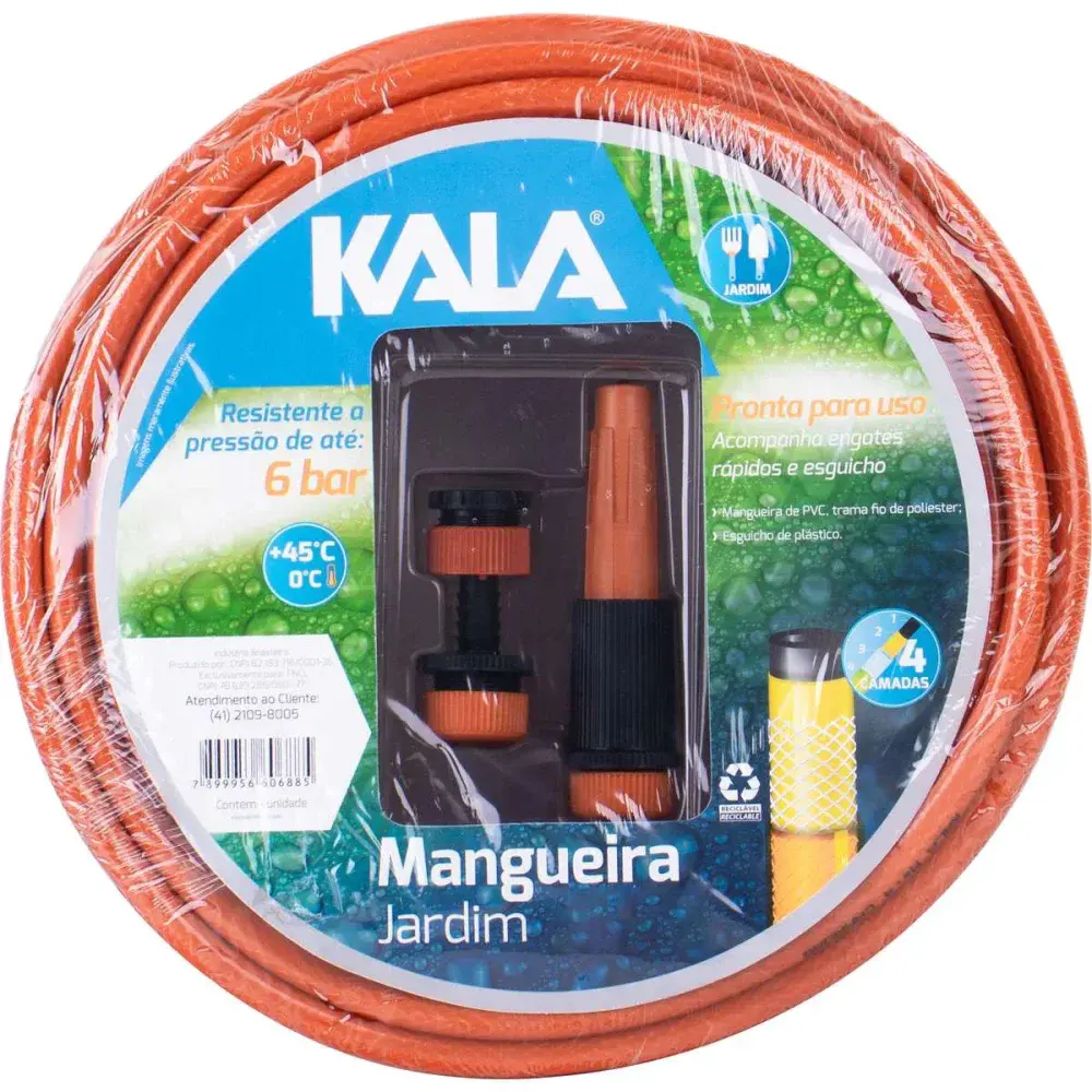 Kit mangueira jardim reforçada laranja 4 camadas 20M Kala — fotografia 5