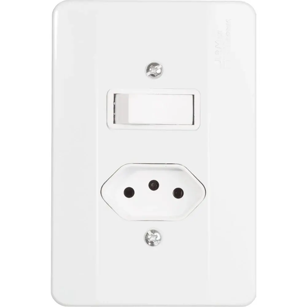 Interruptor milleniun simples com tomada branco 2P+T 10A Mectronic