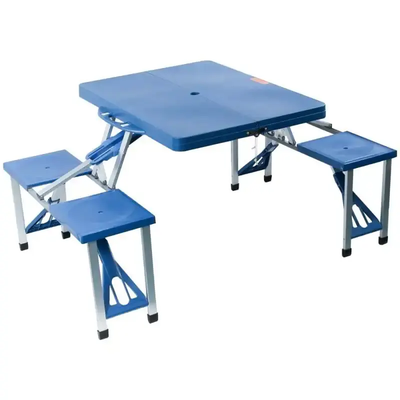 Mesa de camping dobrável de alumínio com 4 banquetas vira maleta ImportWay — fotografia 2