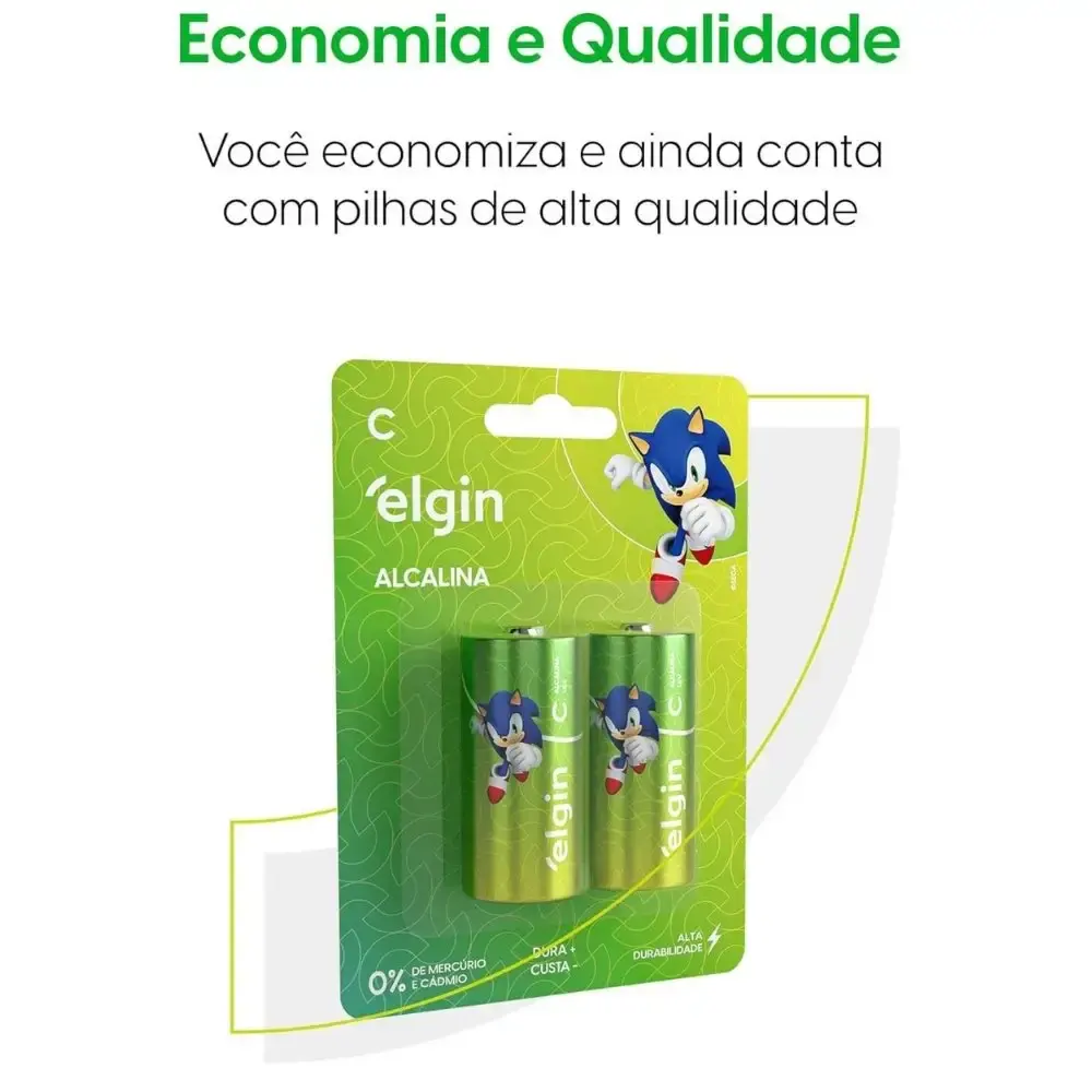 Pilha alcalina média tipo c 1,5V LR20 com 2 unidades Elgin — fotografia 6