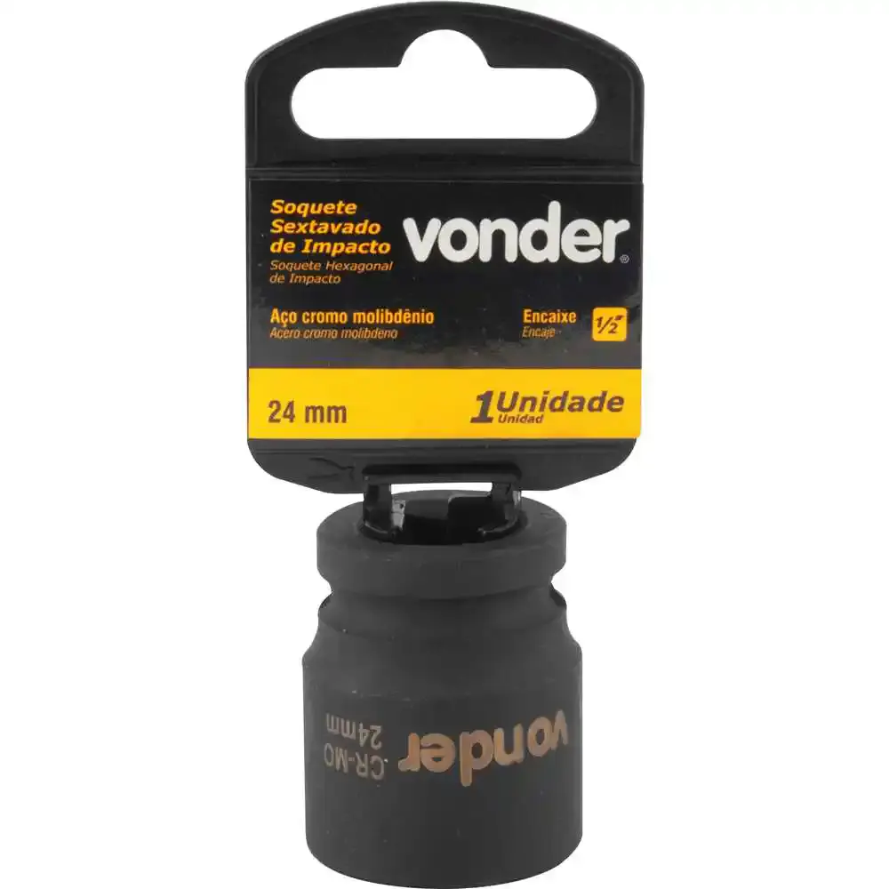 Soquete Sextavado de Impacto Encaixe 1/2 polegada 24Mm cromado VONDER — fotografia 4
