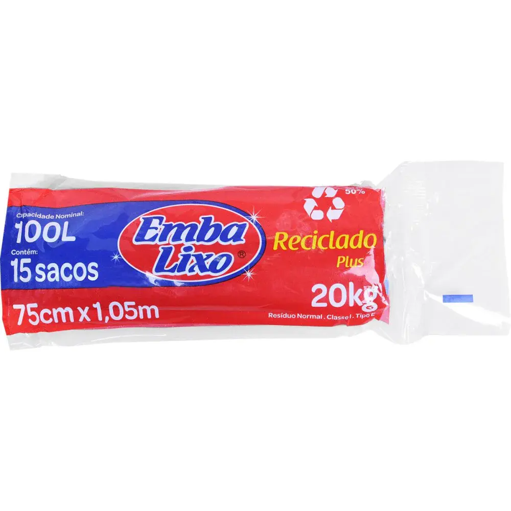 Saco de lixo rolo 100L azul 15 peç Embalixo