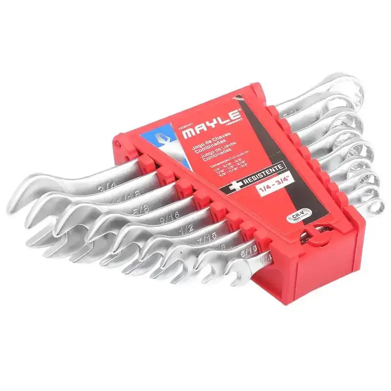 Jogo de chave fixa 1/4 a 3/4 POL cromo vanádio niquelado kit 9 peças Mayle