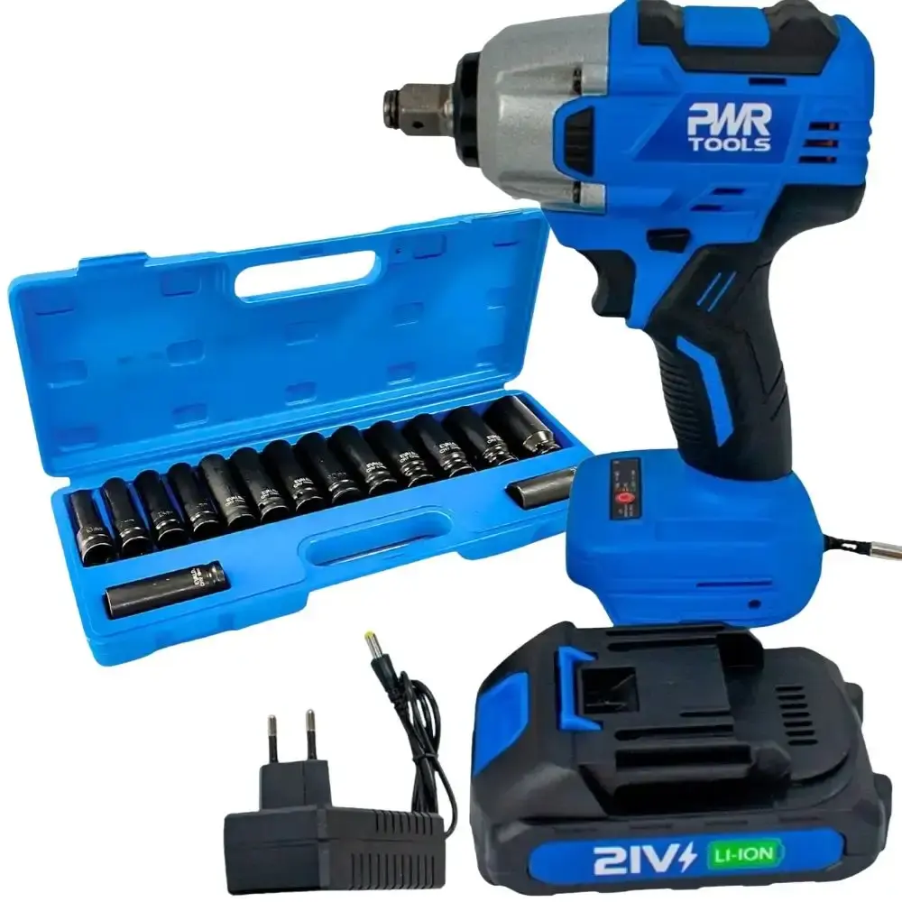 Chave de impacto 1/2 POL com bateria 21V maleta Sigma e kit soquetes 15 peças evald