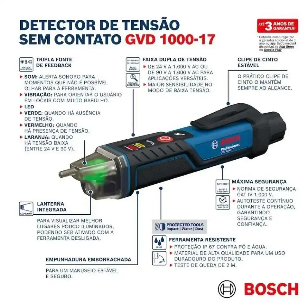 Detector de tensão GVD 1000-17 com bolsa para ferramentas mini Bosch — fotografia 8