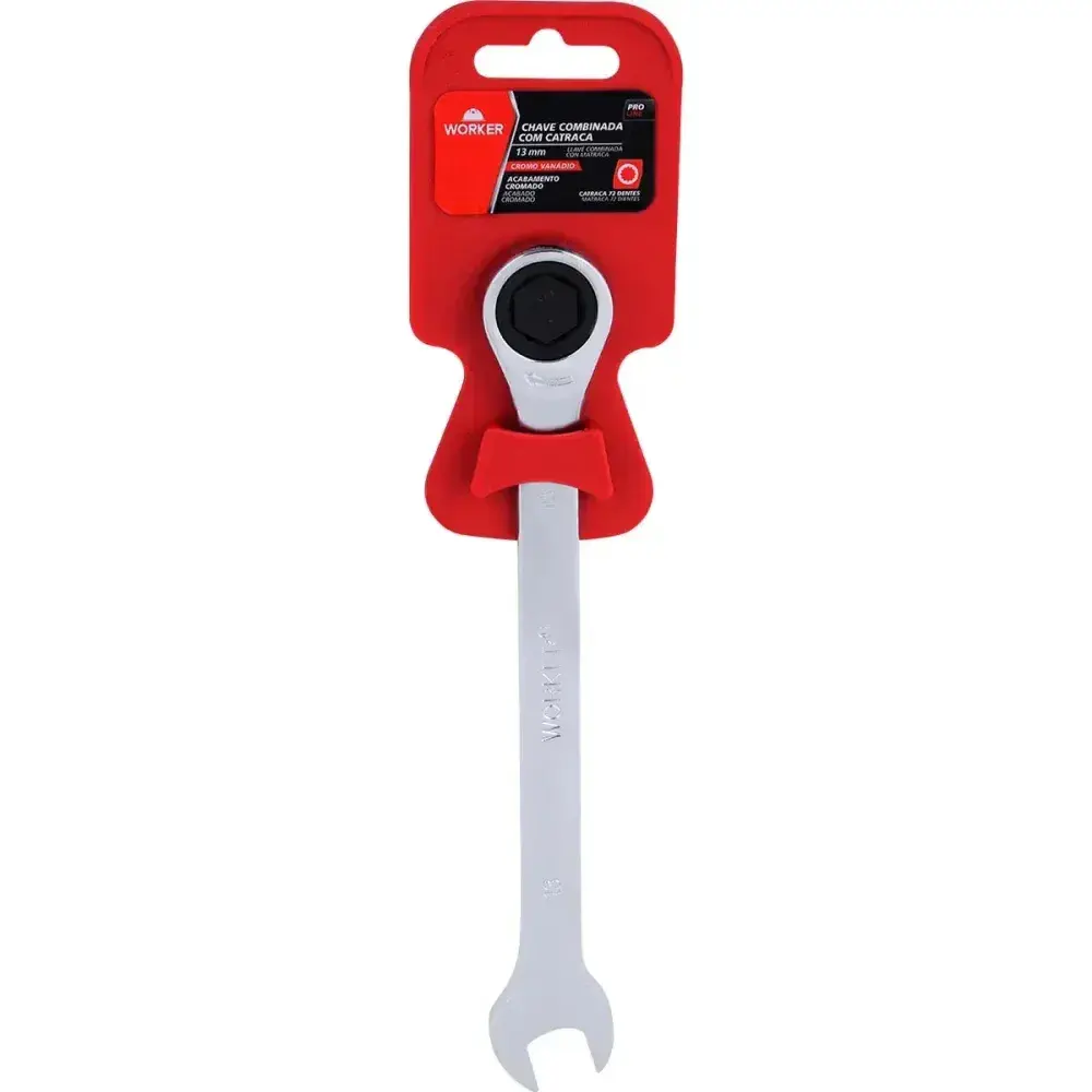 Chave combinada com catraca cromo vanádio 13MM Worker — fotografia 12