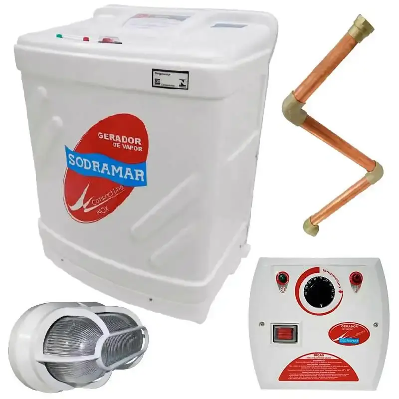 Gerador de Vapor p/ Sauna 12KW 220V Trifásico c/Quadro Analógico Kit Instalação e Luminária SODRAMAR