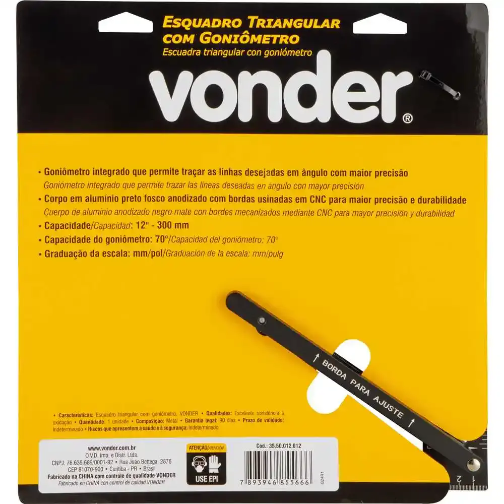 Esquadro triangular com goniômetro 300MM Vonder — fotografia 7