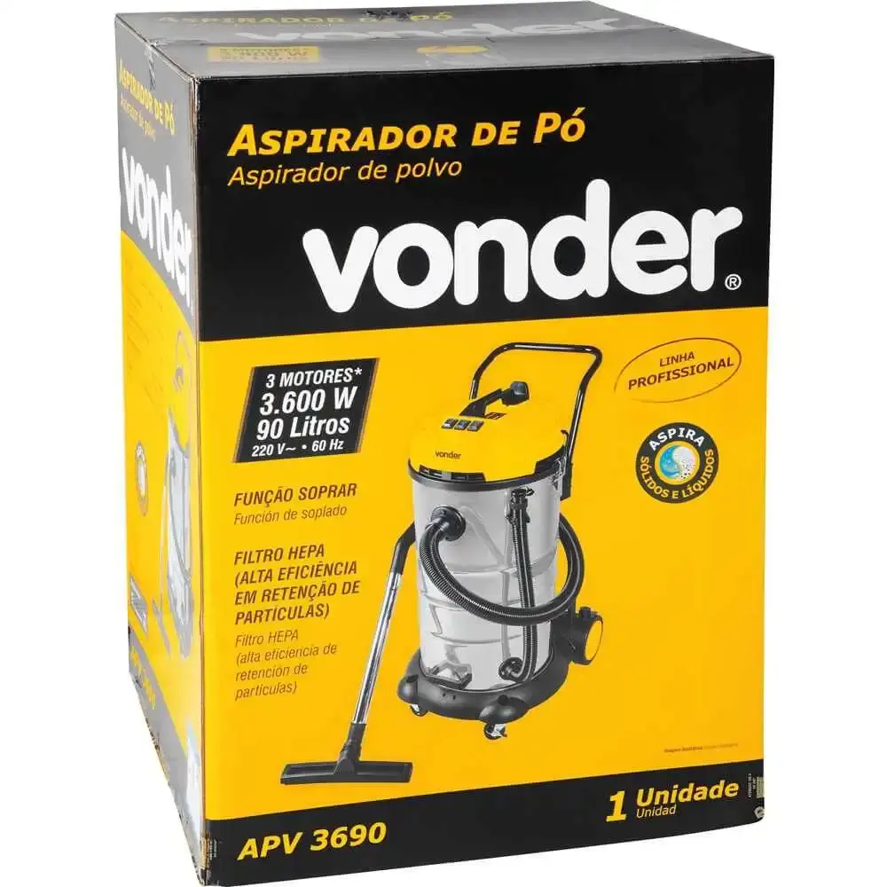 Aspirador de pó e líquidos 90 litros 3.600W APV3690 Vonder 220 V — fotografia 9