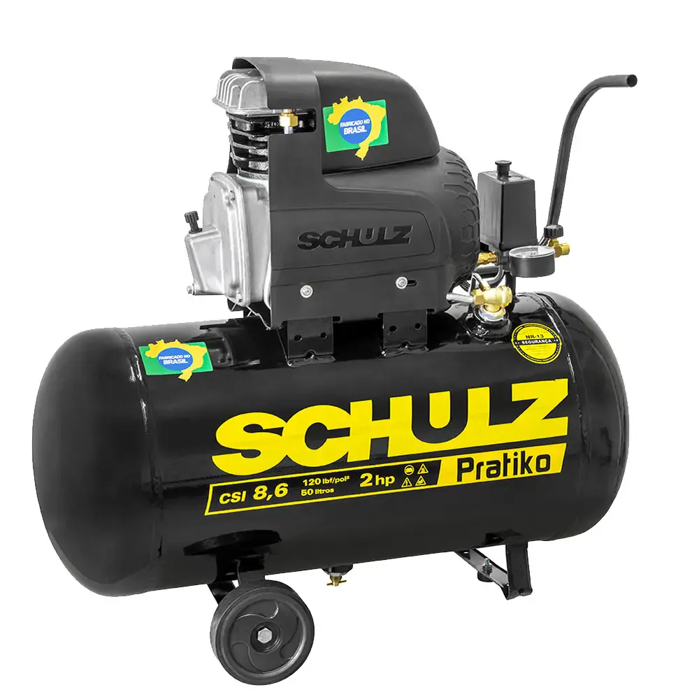 Compressor de ar 2,0 HP 8,6 pés 50 litros pratiko CSI 8,6/50 Schulz 110 V