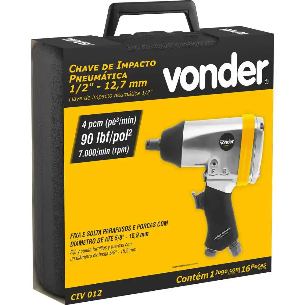 Chave de impacto pneumática 339Nm 1/2 POL 12,7 mm CIV 012 VONDER — fotografia 12