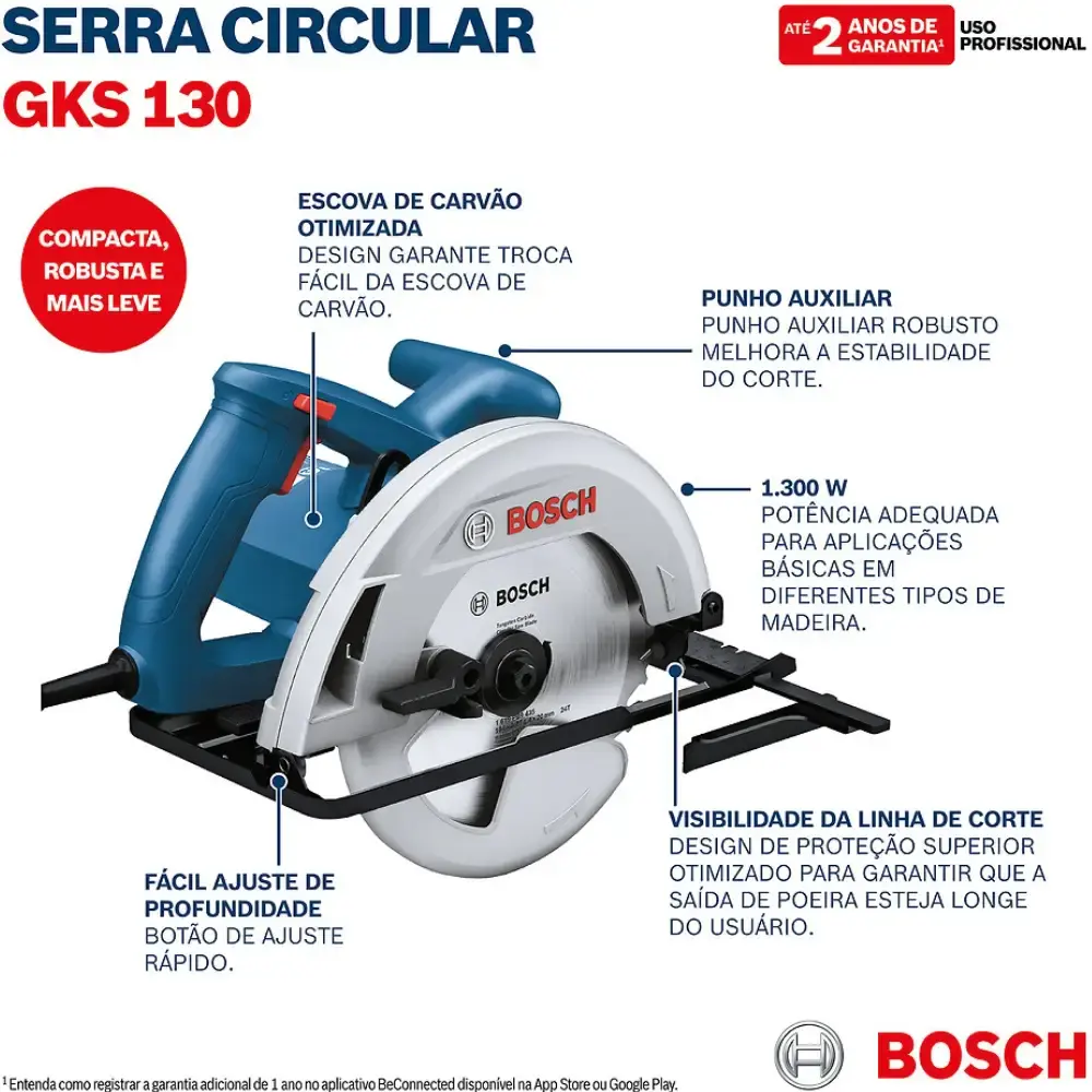 Serra circular 184MM 1300W GKS 130 com disco e estojo brocas e pontas 33 peças Bosch 110 V — fotografia 7