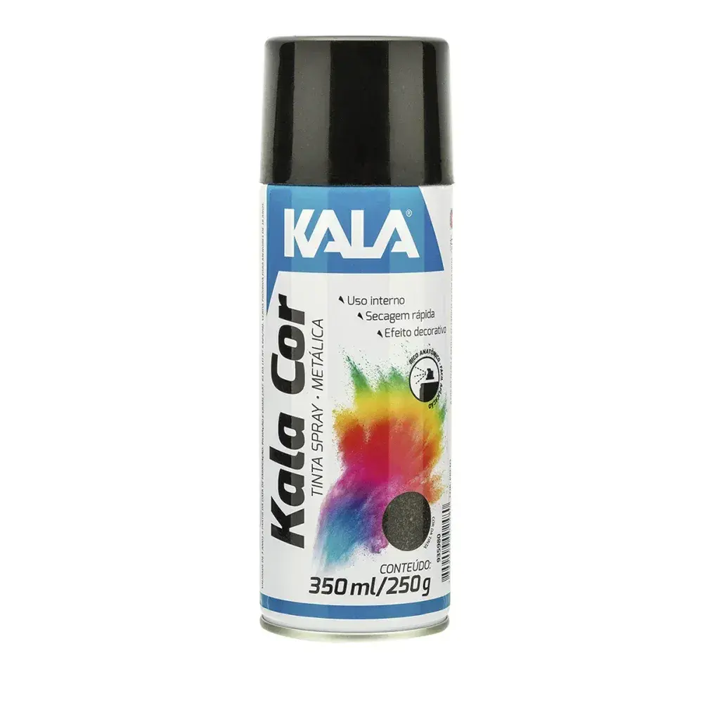 Tinta spray metálica para uso geral preto 350ML Kala — fotografia 2