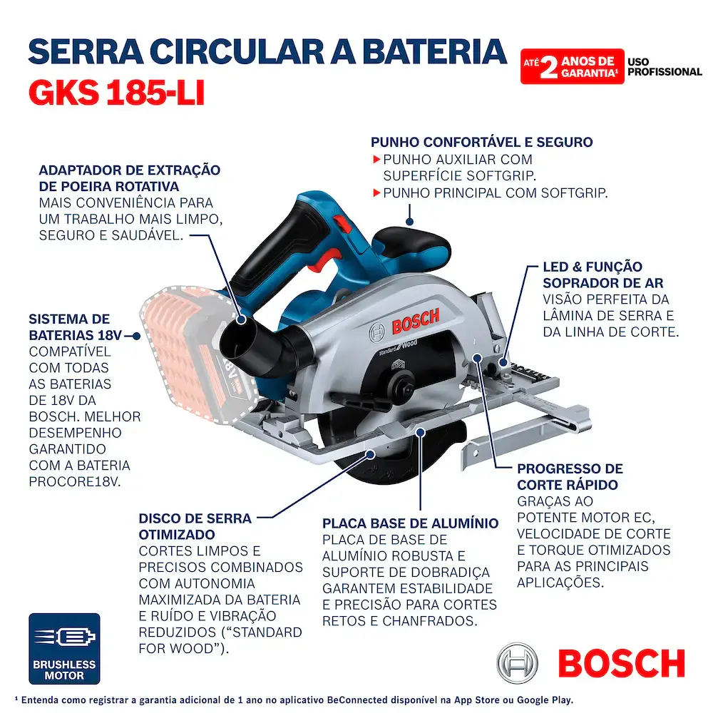 Serra Circular 7.1/4 Pol 18V GKS 185-LI sem Bateria, com disco BOSCH — fotografia 9