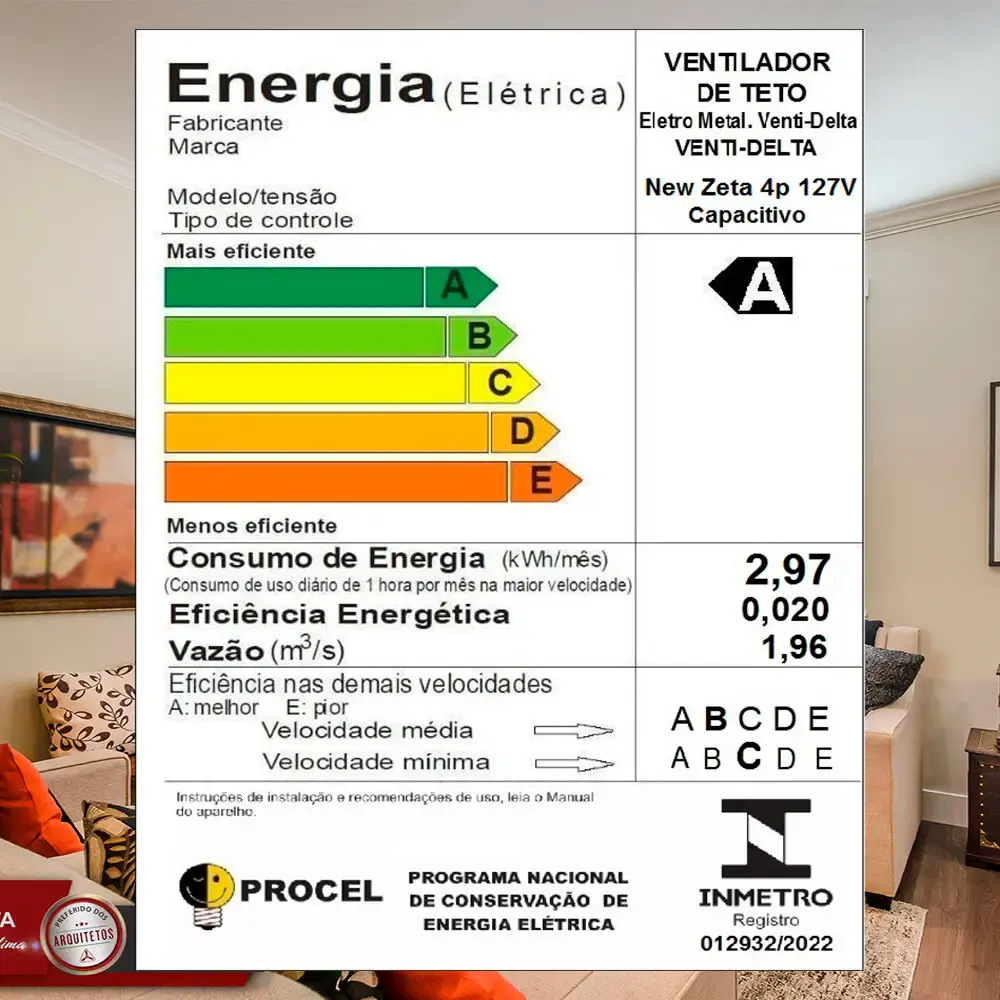 Ventilador de teto 4 pás 130W new zeta branco e mogno Venti-delta 110 V — fotografia 4