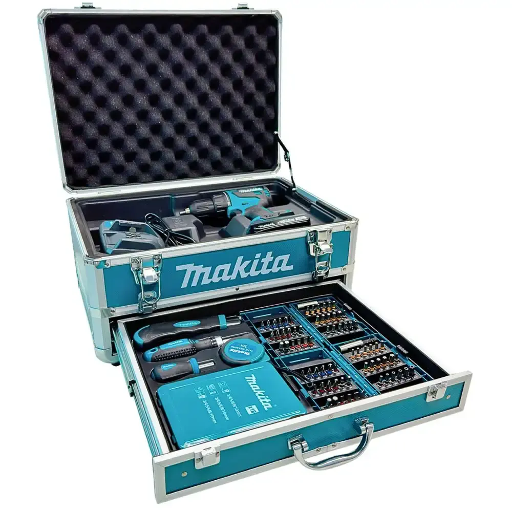 Parafusadeira furadeira impacto bateria 18V com carregador e maleta 96PÇS DHP490WVX3 Makita — fotografia 3