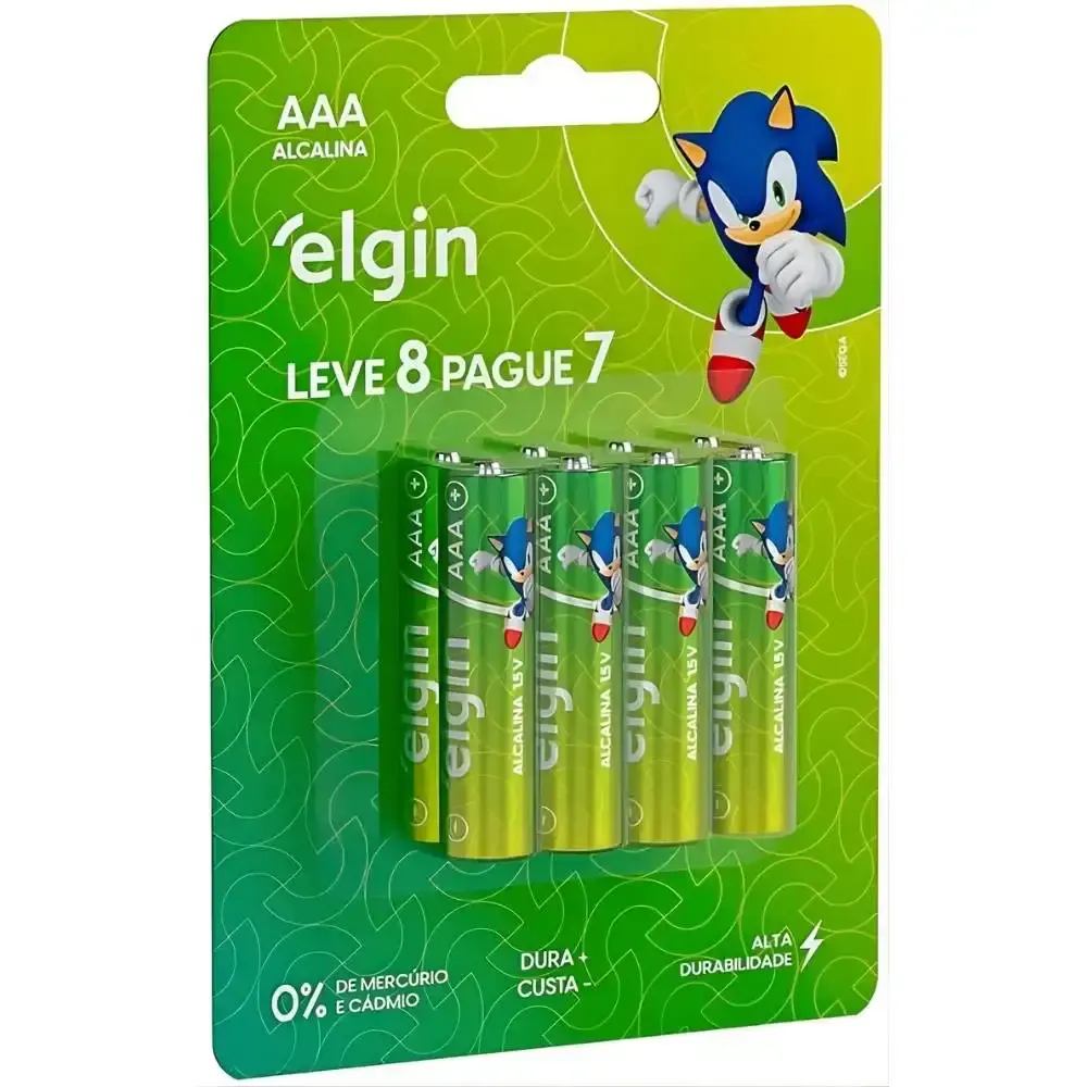 Pilha alcalina tipo palito 1,5V AAA 8 peças Elgin