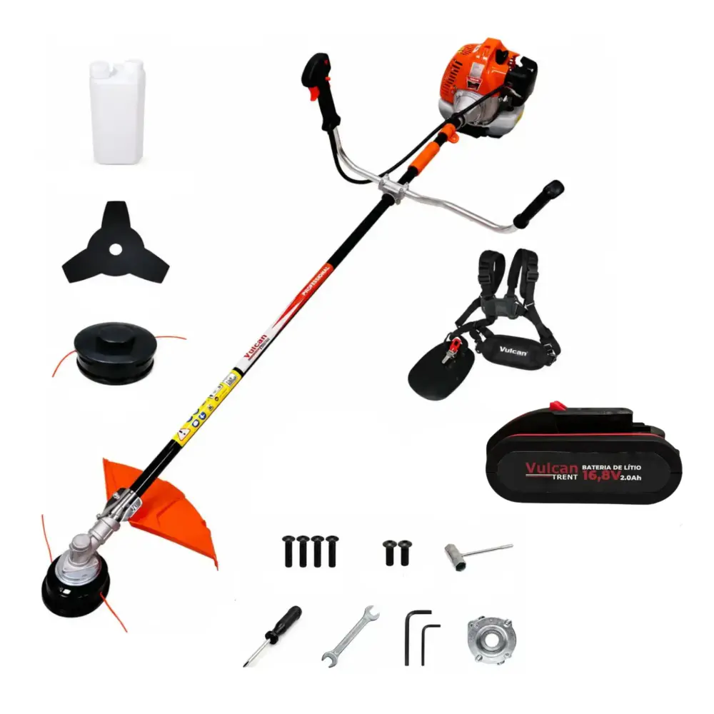 Roçadeira lateral a gasolina VR520E 2T 52CC 2,5HP elétrica e bateria Vulcan