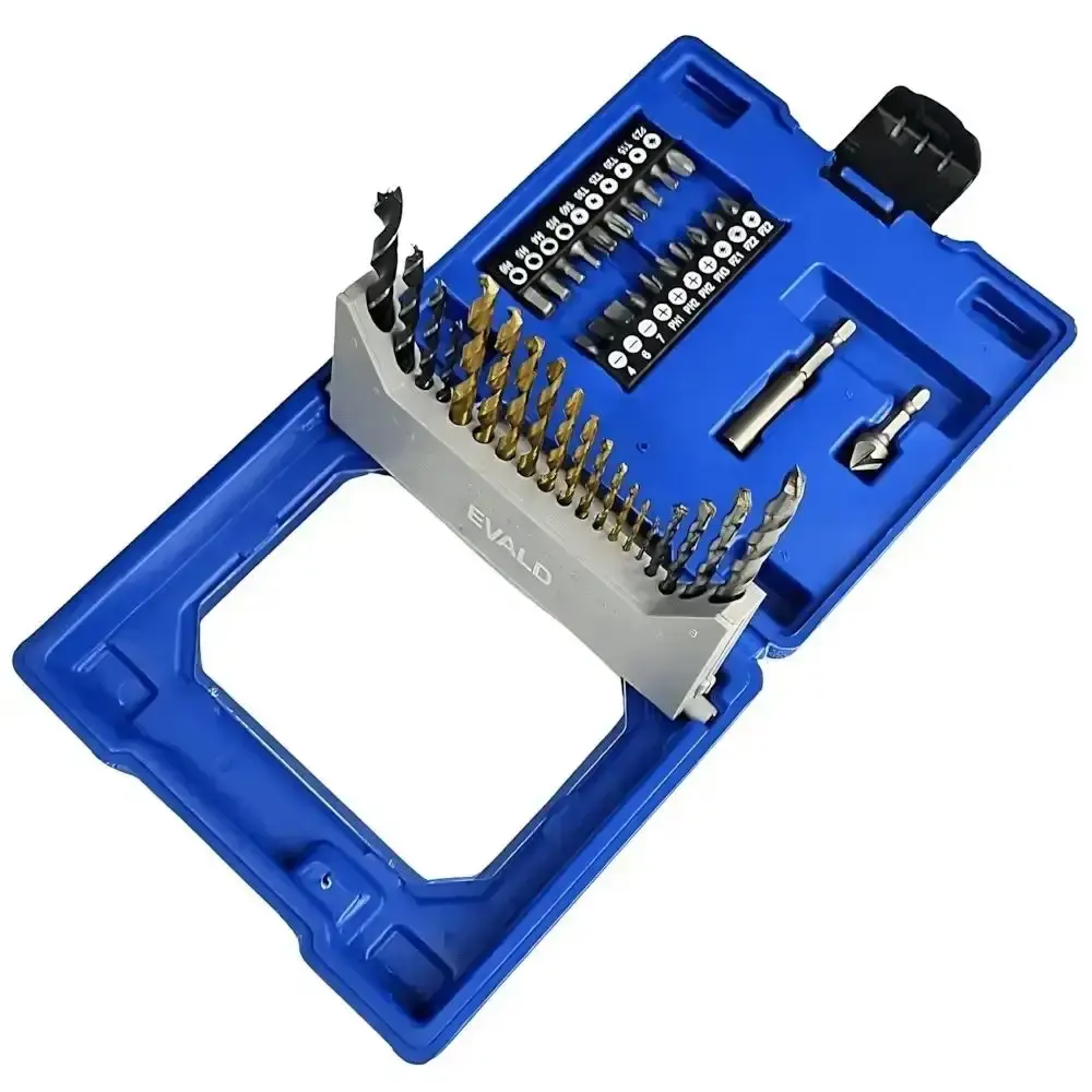 Parafusadeira de impacto bateria 18V carregador e maleta 74PÇS Makita estojo de brocas 41 pçs evald — fotografia 5
