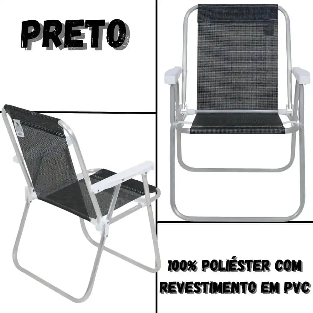 Cadeira de praia alta sannet aluminio preta 023574 BEL — fotografia 4