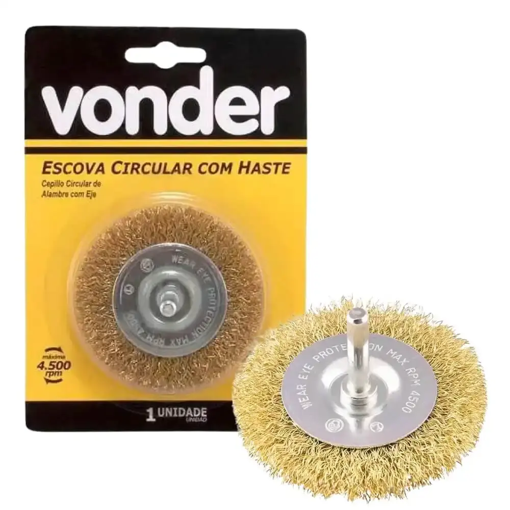 Escova de aço circular 3 POL com haste 1/4 POL Vonder — fotografia 3