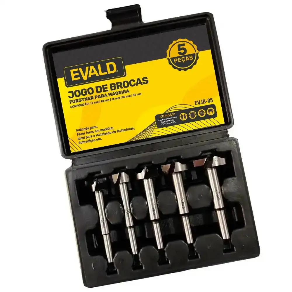 Jogo de brocas fortsner para madeira de 15 a 35 MM kit 5 peças EVJB-05 Evald — fotografia 7