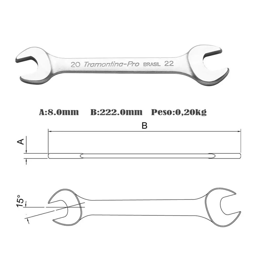 Chave Fixa 20x22 mm 44610108 Tramontina PRO — fotografia 3