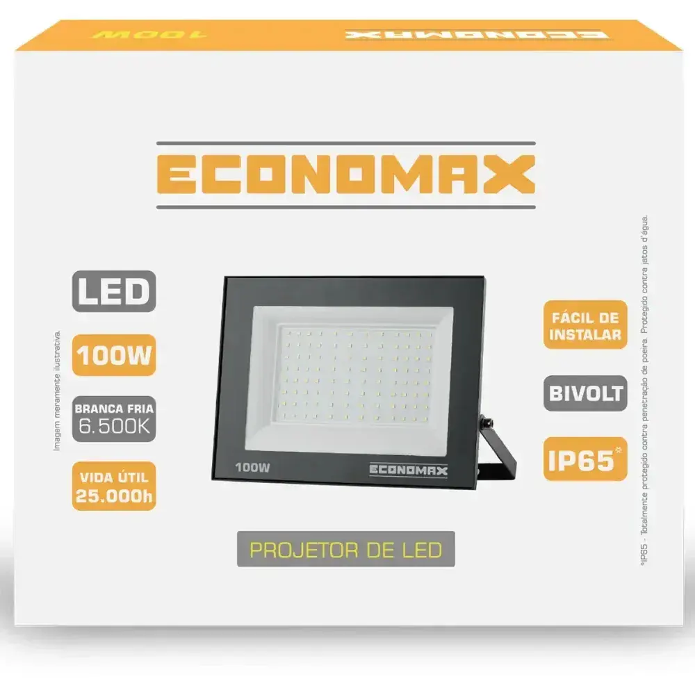 Refletor de led preto 6000LM 100W 6500K biv Economax — fotografia 2