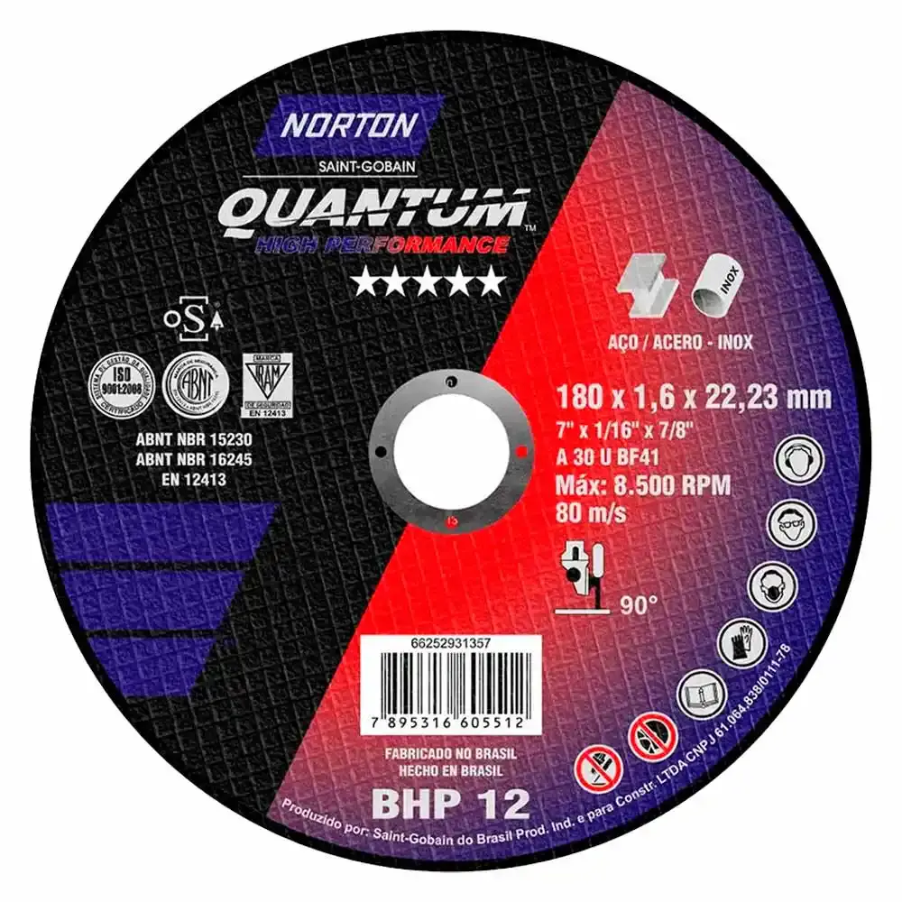Disco de Corte Inox 7" x 1.6mm Bhp12 Alta Performance 66252931357 NORTON