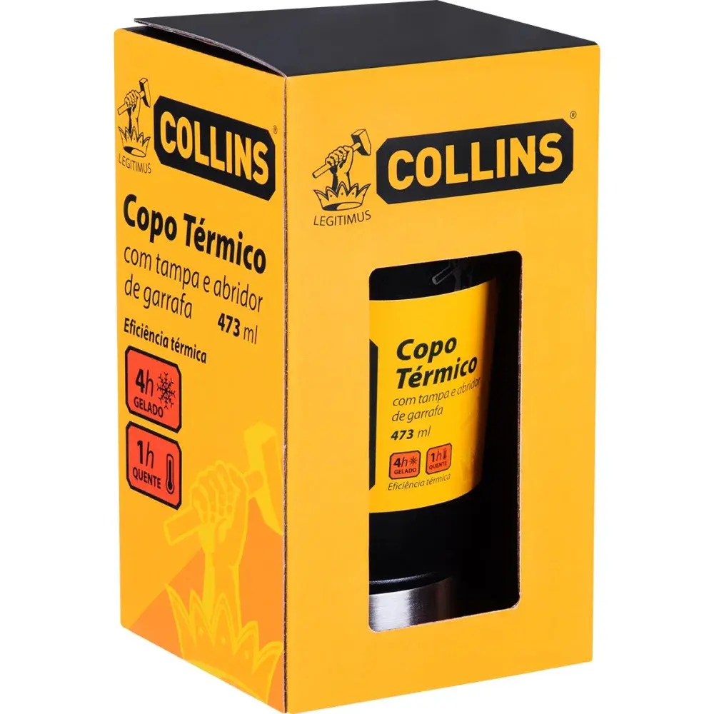 Copo térmico com tampa em aço inoxidável preto 473ML Collins — fotografia 5