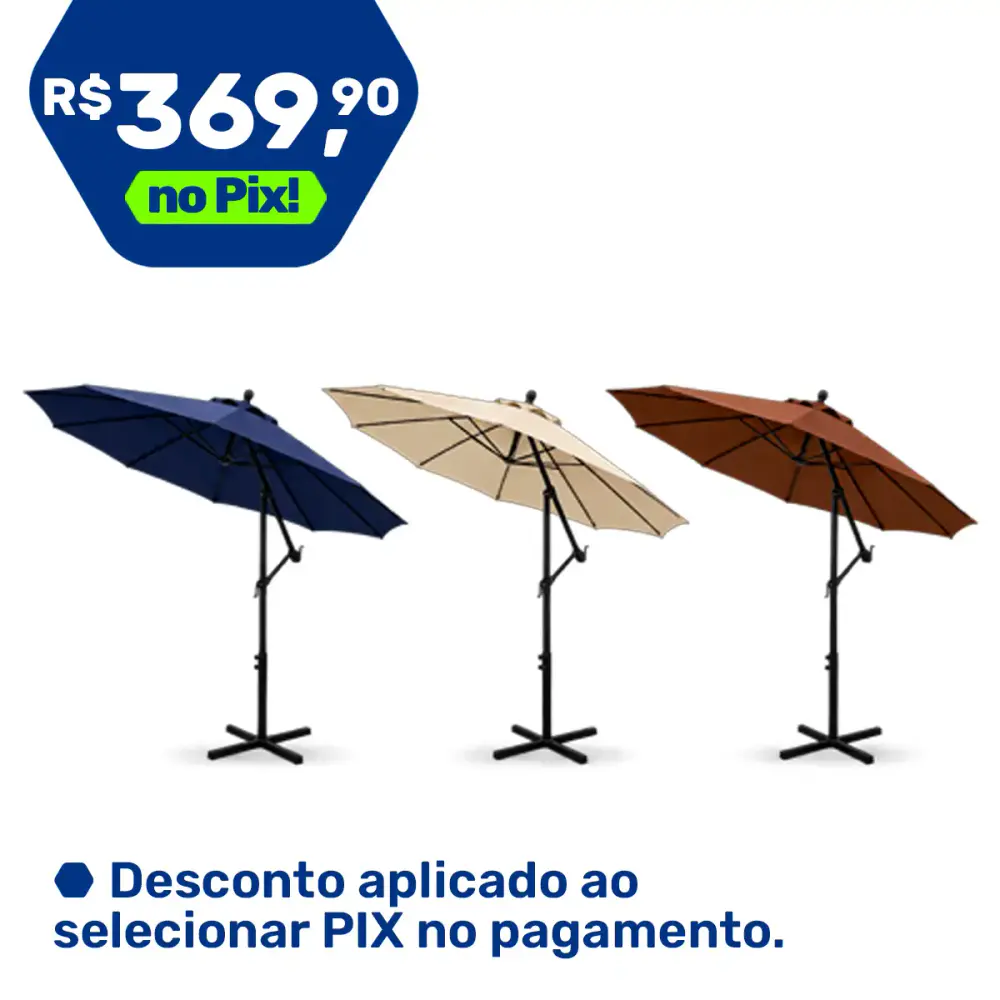 Ombrellone lateral suspenso para jardim 3,0 m com manivela casa LYS Azul