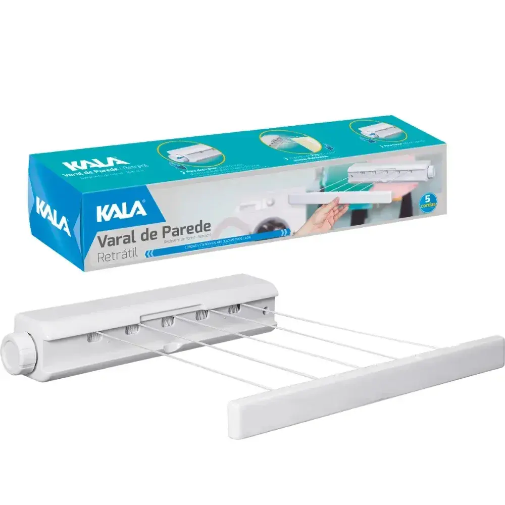 Varal de parede com 5 cordas retrátil 37X7X7CM Kala — fotografia 4
