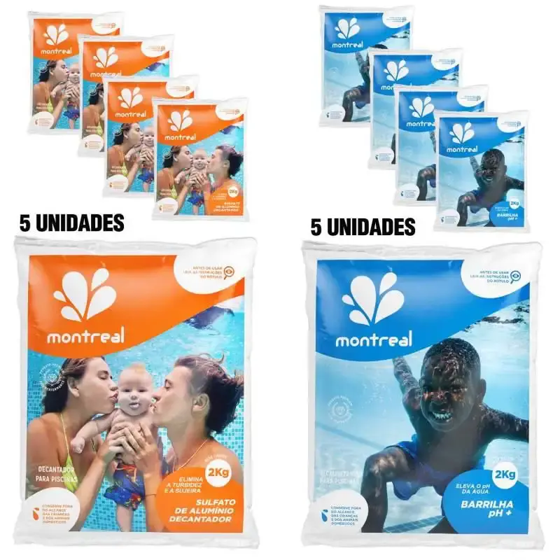 Kit 5 barrilhas elevador de PH 2 kg/cada + kit 5 decantadores sulfato de alumínio 2 kg/cada Montreal