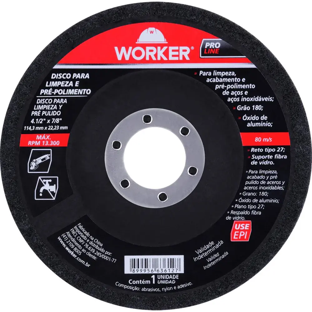Disco flap para limpeza e pré polimento grão 180 4.1/2” Worker