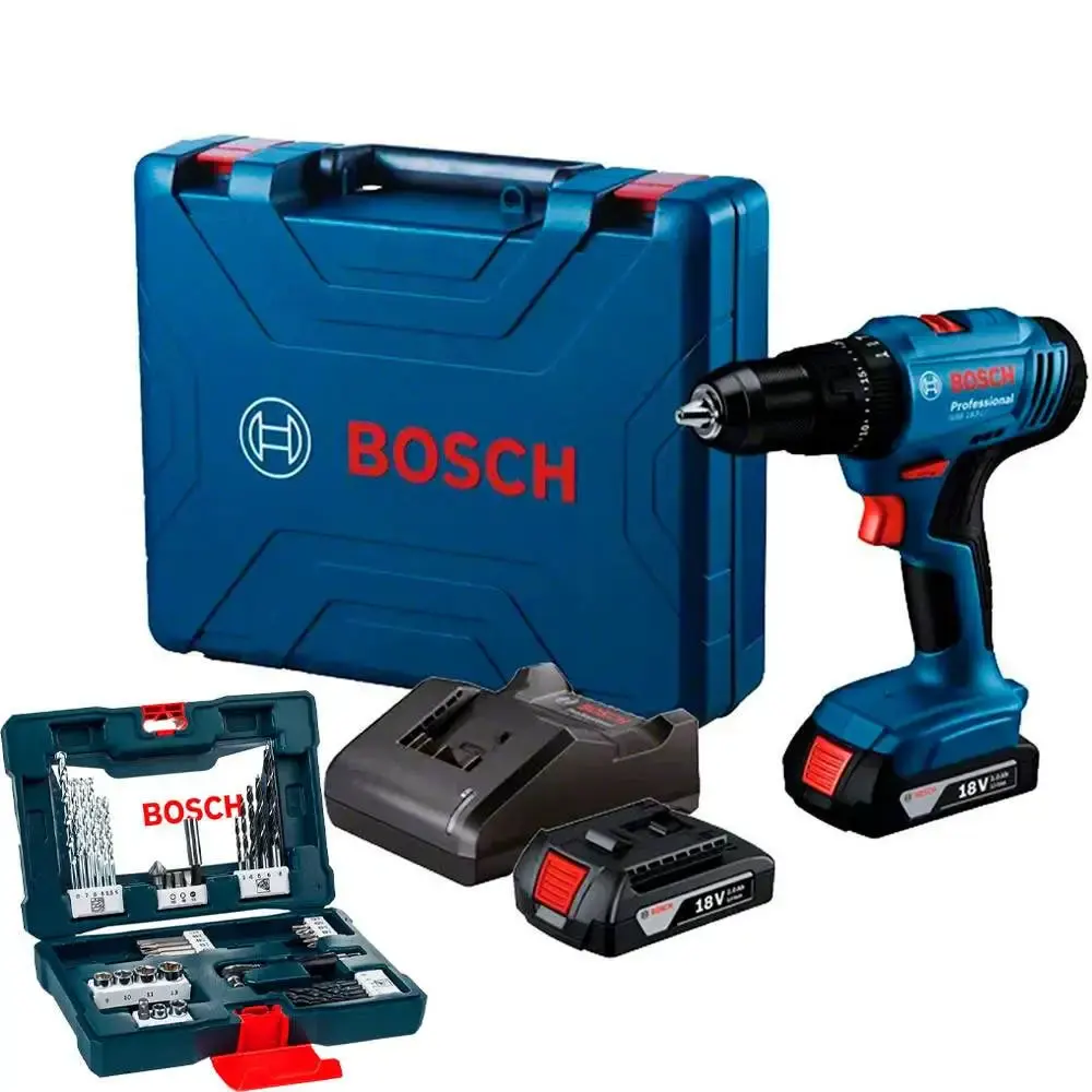 Parafusadeira e furadeira de impacto 18V 2 baterias e maleta GSB185LI-2BX e kit 41 peças v-line Bosch — fotografia de referência