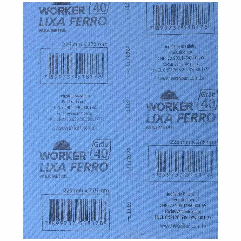Lixa ferro 225MM x 275MM grão 40 Worker — fotografia 5