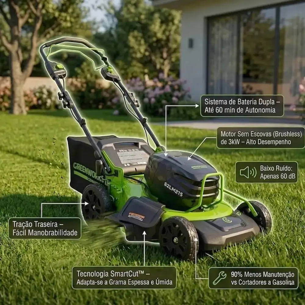 Cortador de grama brushless 82V com 2 baterias 4,0AH + carregador bivolt Greenworks — fotografia 4