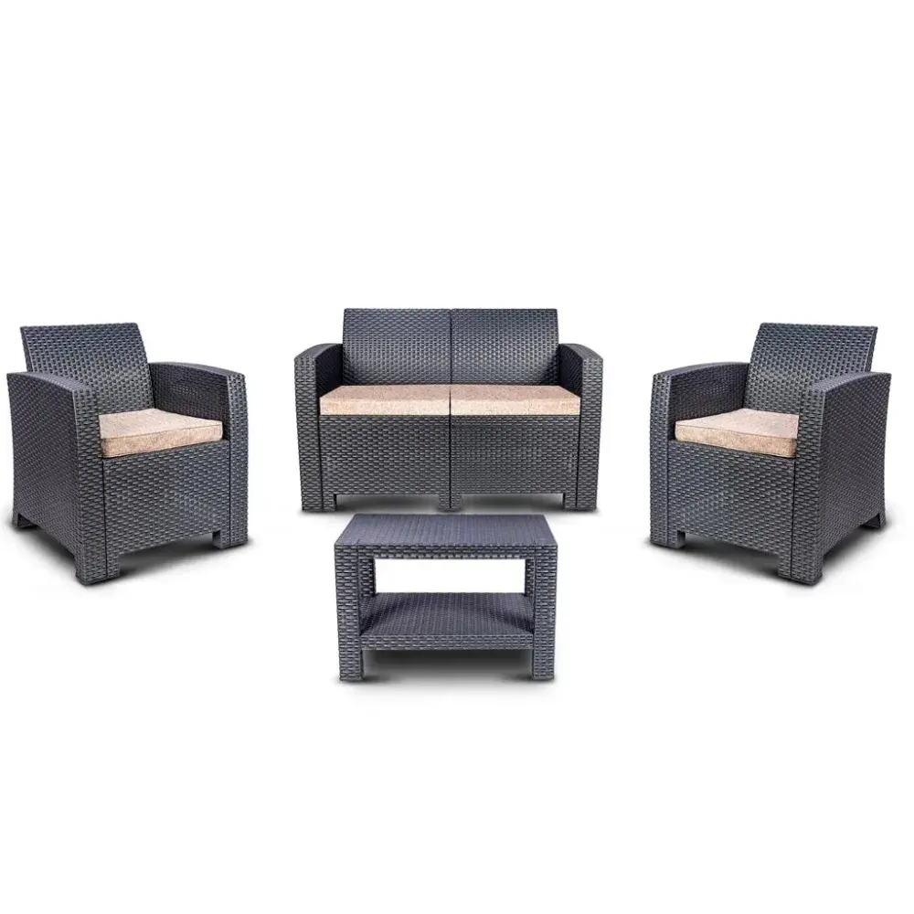 Conjunto mesa e sofá de rattan com 2 poltronas chumbo Aquaplas — fotografia 5