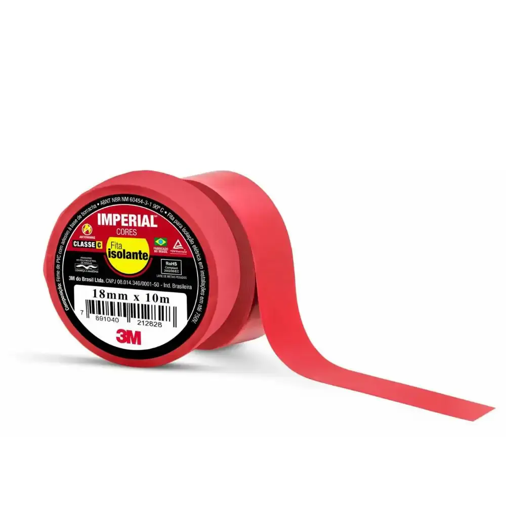 Fita Isolante 18 MM x 20 Metros Imperial Vermelha 3M — fotografia 3