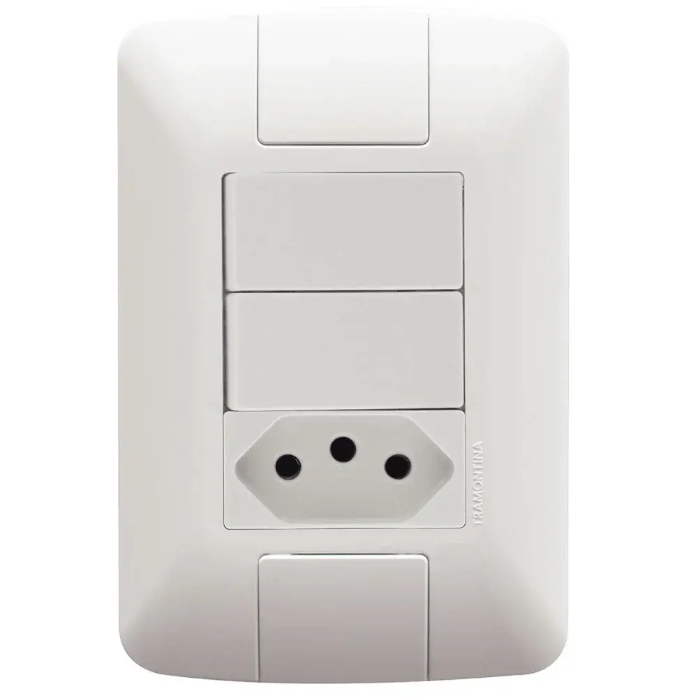 Interruptor 2TS 6A + tomada 10A branco 250V Tramontina — fotografia de referência